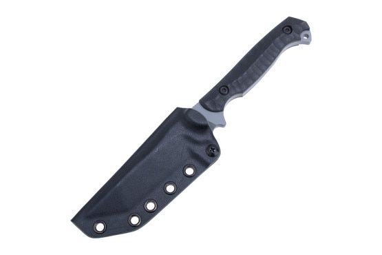 The Toor Knives Krypteia T features a black kydex sheath.